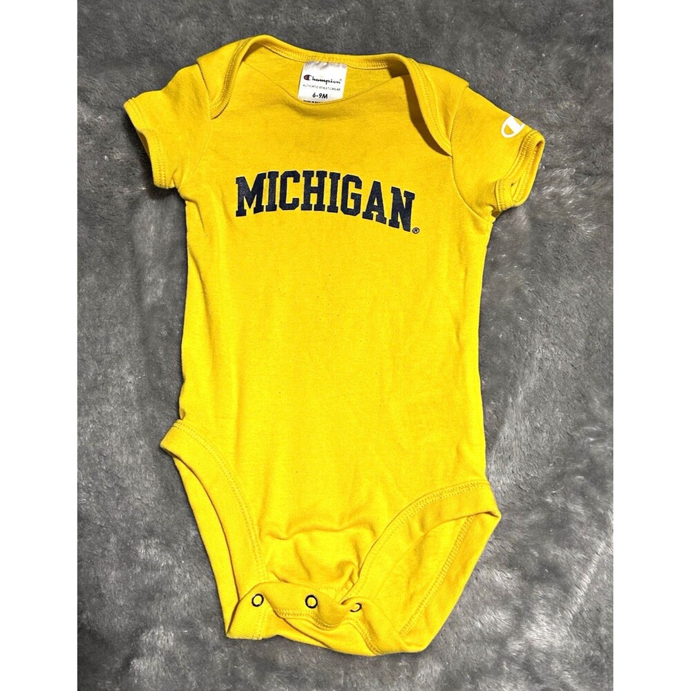 Champion Michigan Baby Bodysuit 6-9 Months Yellow Blue Short Sleeve